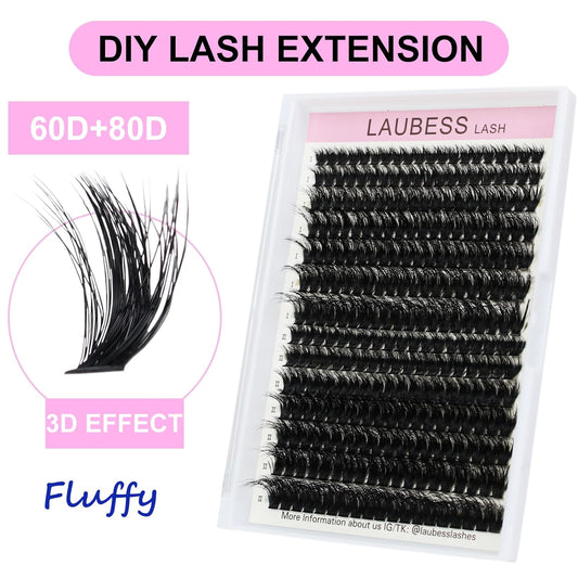 Lash Clusters LAUBESS Individual Lashes Waterproof Eyelash Clusters Mixed Tray Cluster Eyelash Extensions Soft Cluster Lashes for Beginners(60D/80D-0.07D-8-18(3D)