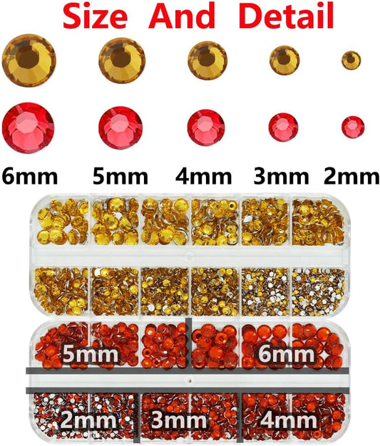 Gold and Red Rhinestones with Glue(S8-S30) for Bedazzling,2mm-6mm Non-Hotfix Flatback Nail Gems Beads with B7000, Resin Nail GemsStones Diamond Kit for Bedazzle Crafting, Nails DIY Art Decoration