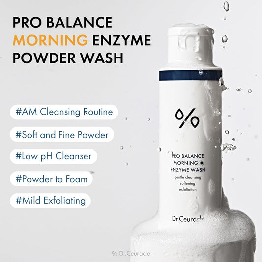 Dr.Ceuracle Pro Balance Enzyme Powder Face Wash - Korean Day and Night Natural Enzyme Powder Face Wash for Deep Pore Cleansing, Sebum Removing, pH Skin Balancing Care (Morning Wash)