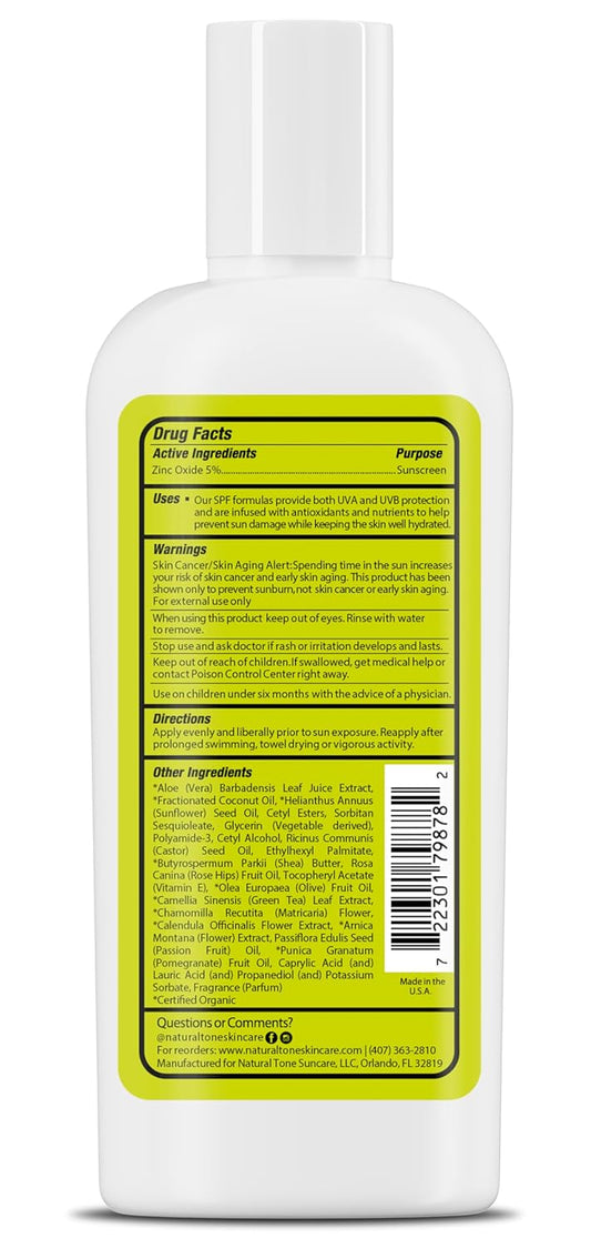 SPF8 Broad Spectrum Natural Sun screen, Soothing and Hydrating Mineral Sunscreen, Vegan, Paraben-Free Sunblock, Water-Resistant Sunscreen for Face and Body, 6oz - Natural Tone Organic Skincare