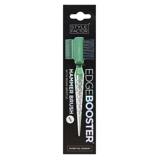 STYLE FACTOR EDGE BOOSTER® Hammer Brush Rat Tail– Double-Sided Edge Control Brush & Comb with Boar Bristles – For Edges, Slick Backs, Baby Hair Styling, and Taming Flyaways- Travel Size