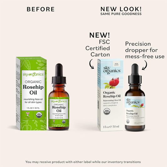 Sky Organics Organic Rosehip Oil (1oz) Cold-Pressed Rosehip Seed Oil, Anti-aging Face Oil, Antioxidant Face Oil, 100% Pure Anti-Aging Rosehip Seed Oil for Radiant Skin, Hair and Acne