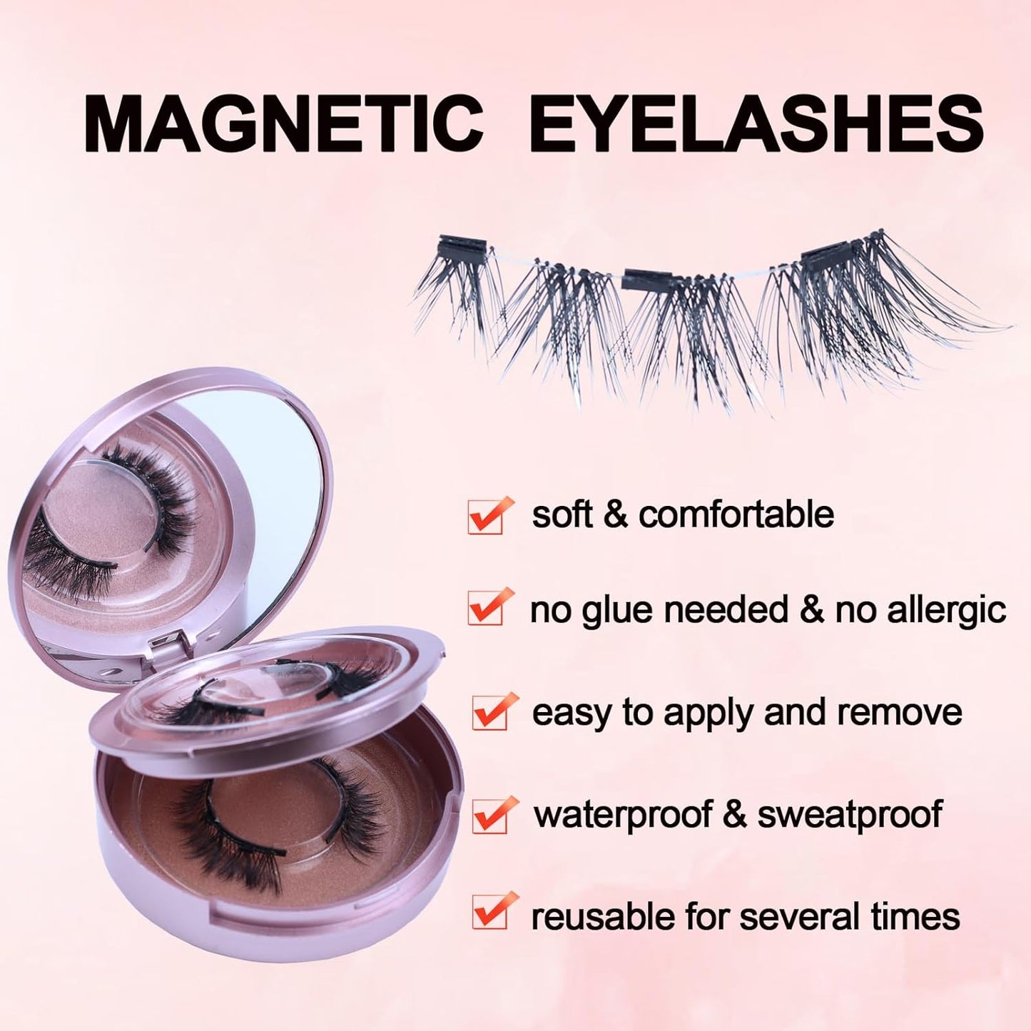 LAUBESS Magnetic Eyelashes with Applicator 2 Pair No Glue Needed Natural Look Magnetic Lashes Easy to Wear and Remove(L02/L04)