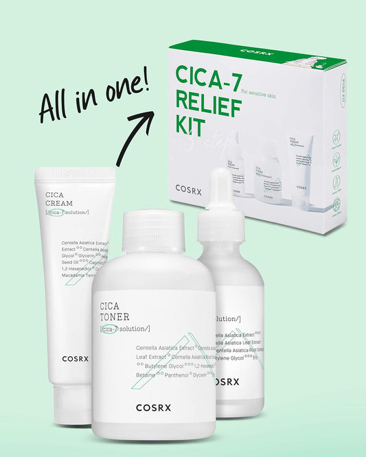 COSRX CICA Relief Kit | Toner, Serum, Cream with Centella Asiatica | Sensitive Skin, Soothing, Moisturizing | Travel Size Set, Gift Set, Korean Skincare, Not Tested on Animals, Paraben Free