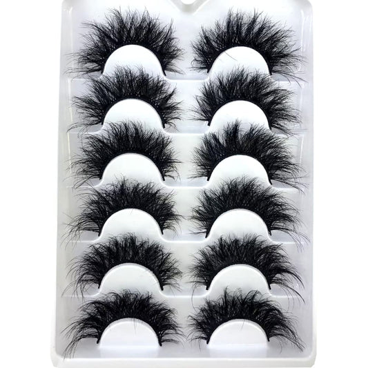 HBZGTLAD 6 Pairs Fluffy False Eyelashes Natural Faux Mink Strip 3D Lashes Pack (SR-1)