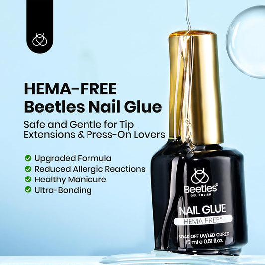Beetles 2Pcs 15ml HEMA-Free Nail Glue Gel for Acrylic Nail Tips & Clear Press On Nails, Super Strong U V Nail Glue for Nail Extensions, DIY Long Lasting Nail Gel Kit