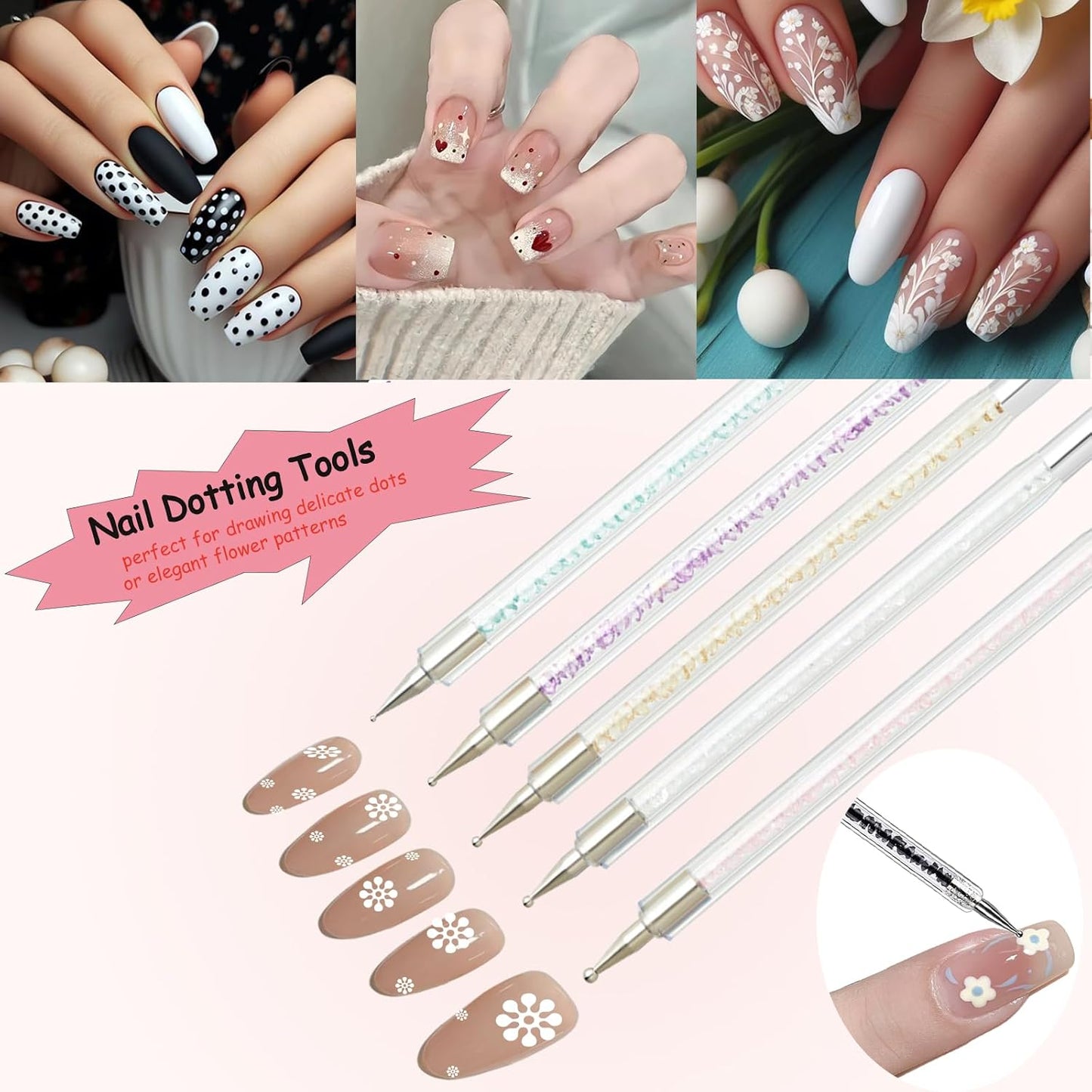 11Pcs Nail Art Brush Set, Dual Tipped Silicone Nail Tools, Nail Art Sculpture Pen, Crystal Handle Liner Brushes, Acrylic & Gel Nail Brush, Dotting Pens for Home and Professional Nail Salon