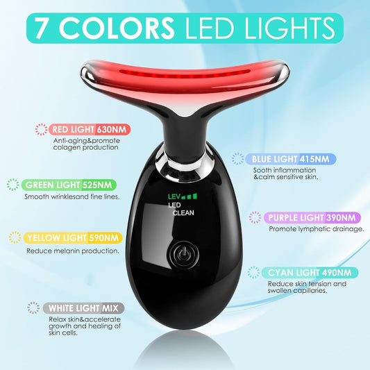 Facial Massager Red-Light-Therapy-for-Face and Neck, Face đť–˛ culpting Wand with 7 Color (Bright Black)