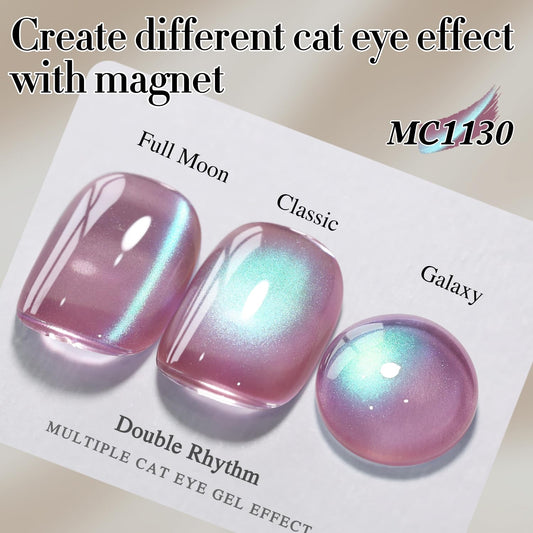 Double Rhythm 15ML Ice Glass Cat Eye Gel Polish with Magnet Holographic Glitter Shimmer Translucent Sheer Color Salon Soak Off Magnetic Nail at Home (Plum Purple-MC1130)