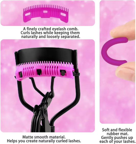 Eyelash Curlers with Comb IMMER LIEBEN Lash Curler with 5 Replacement Refills, 3 Combs, 10 Seconds Curl and Lifted Lashes Black and Purple