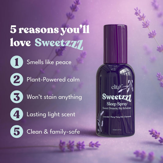 Lavender Pillow Spray for Sleeping – Aromatherapy Sleep Mist & Natural Bedtime Linen & Room Spray – Vegan, Non-Toxic, Travel-Friendly – Sweetzzz by Elitif
