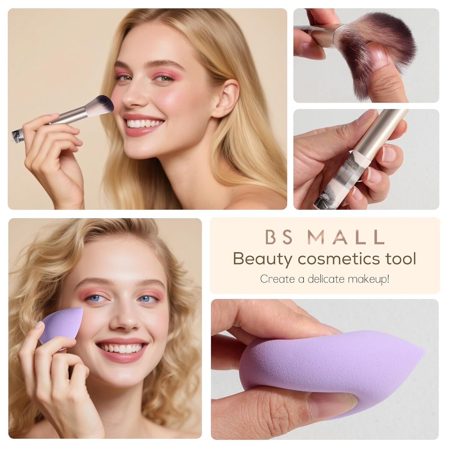 BS-MALL large Led Makeup Mirror Case Travel Makeup Brushes Set 15 Pcs ā LED Light Mirror with Makeup Sponge for Enhanced Beauty Routine Desk Stand Led Mirror