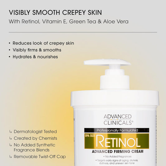 Advanced Clinicals Retinol Cream + Collagen Peptides Body Moisturizer & Face Lotion 2PC Skin Care Set | Dry Skin Body Lotion For Women & Men To Help Improve Appearance Of Crepey Skin, 2PC Bundle