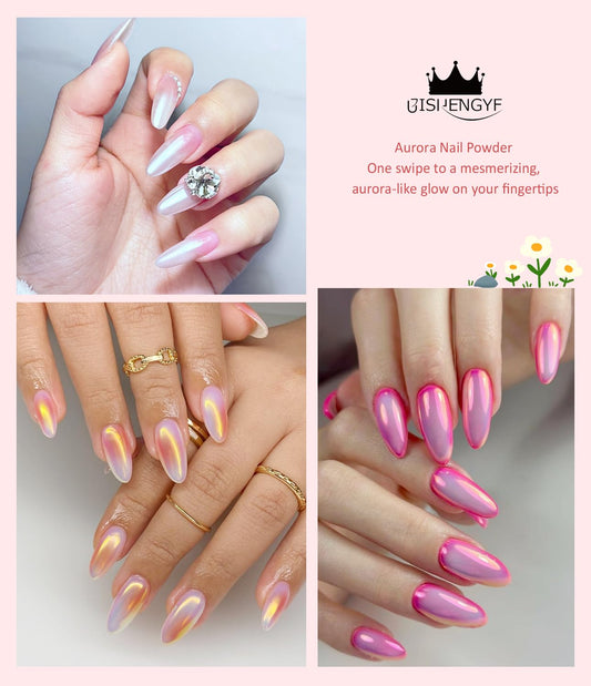 Chrome Nail Powder - Pearl Chrome Nail Powder Glitter Powder, Aurora Chrome Nail Powder Ice Translucent Iridescent Mermaid Pigment Dust Nail Powder Kit For Manicure Decoration DIY