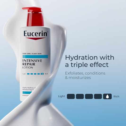 Eucerin Intensive Repair Body Lotion for Dry Skin with Alpha Hydroxy, Body Moisturizer for Very Dry Skin, Moisturizes, Exfoliates and Conditions, Fragrance Free and Paraben Free, 16.9 Fl Oz Bottle