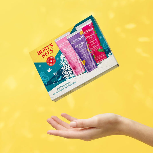 Burt's Bees Christmas Gifts, 3 Body Skincare Stocking Stuffers, Shea Butter Hand Cream Trio Set - Lavender Honey, Watermelon Mint & Wild Rose Berry (3-Pack)
