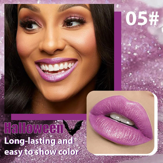 Pink Purple Metallic Lipstick for Women,Glitter Sparkling Liquid Lipstick,Long Lasting Waterproof Lightweight Comfortable Non-Drying Bold Dark Lip Gloss for Gothic Stage Makeup,Cruelty Free