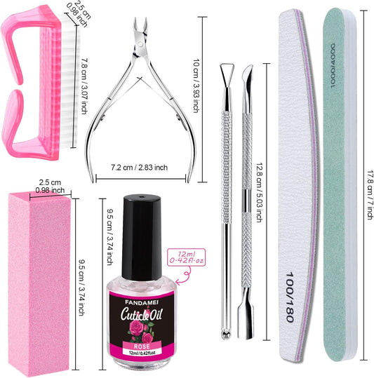 FANDAMEI Nail Files and Buffers, Manicure Tools Nail Care Kit with Nail File, Nail Buffer Block, Cuticle Care for Women with Nippers, Pusher Peeler. Cuticle Oil and Nail Prep Kit.