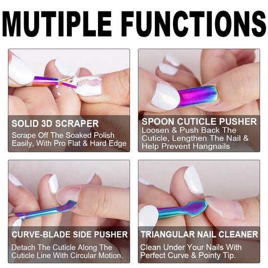 2PCS Metal Cuticle Pusher and Scraper (Chameleon/Rainbow), Colorful Nail Trimmer Cutter Stainless Steel Gel Scraper Tool, Polish Remover Peeler Salon Manicure Cleaner for Fingernail and Toenail