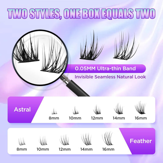 Lash Extension Kit DIY Lash Clusters Kit Eyelash Extensions Individual Lashes Extensions with (BondSeal,Tweezers,Remover,Astral+Feather,8-16mm)
