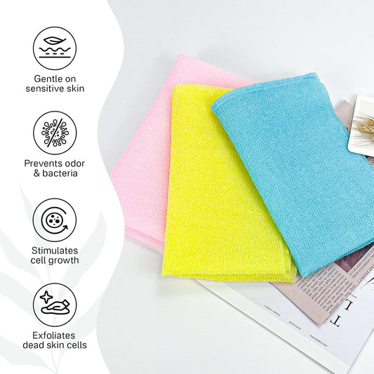 Yiclick Exfoliating Washcloth Towel【3 Pack】- Exfoliating Body Scrubber Exfoliator, Back Scrubber for Shower Bath, Exfoliate Rags Wash Cloths, Loofah Lufa Sponge, Body Scrub & Exfoliation Women Men