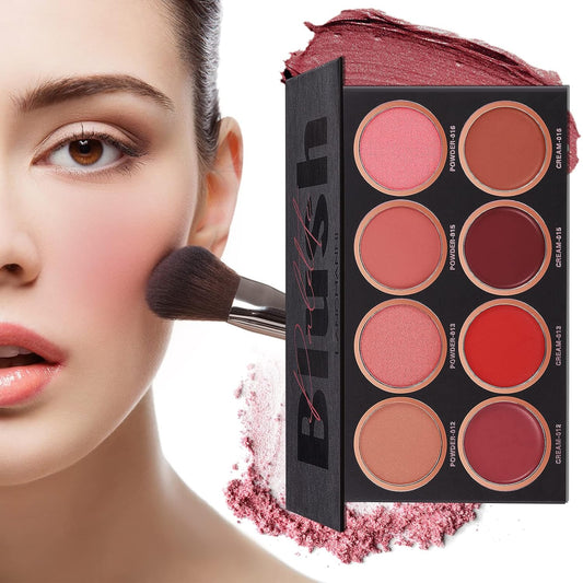8 Colors Blush Palette,Vegan, Cruelty Free & Hypoallergenic,Women Facial Makeup Plate,Skin Tone Enhancing-Meiyugo