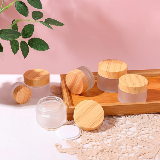 30 Gram/ml Glass Cosmetic Containers with lids,Round Frosted Glass Jars with Leakproof lids,Small Empty Glass Sample Jars for Makeup Lip Scrub Balm Lotions Sample Eye Creams DIY (4 PACK 30ML)