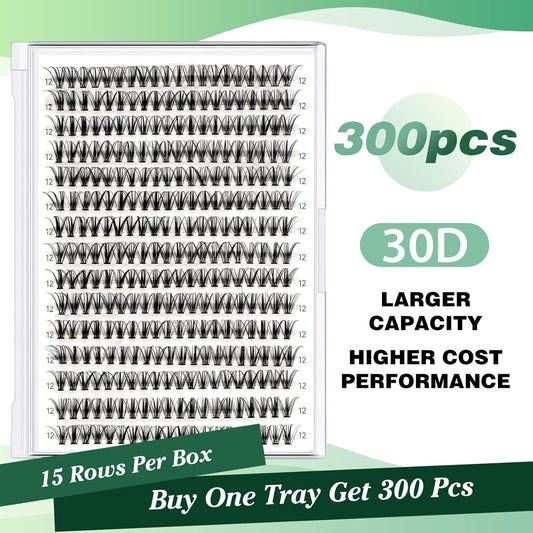 Lash Clusters 300pcs Eyelash Clusters 30D 0.07D Curl 12mm DIY Eyelash Extension KEYYOU Large Tray Volume Soft&Natural Individual Lashes(30D-0.07D,12)