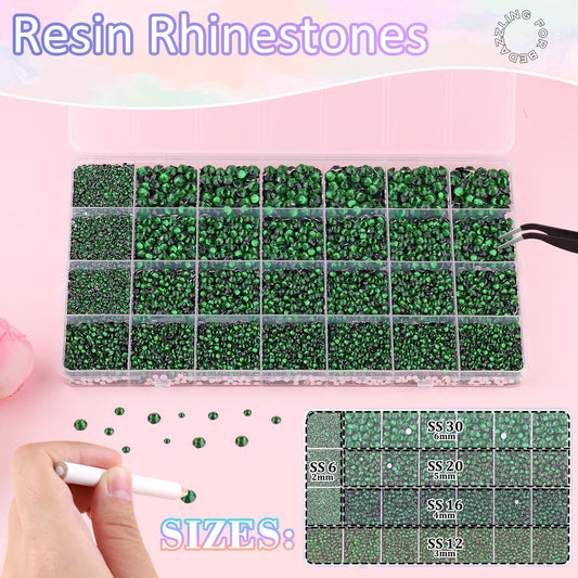 30000Pcs Resin Rhinestones for Bedazzling with 3Pcs B7000 Jewelry Glue, Emerald Green Flatback Gems Rhinestones for Crafting, Clothing Tumblers Mugs Shoes Fabric Decor Nail Art