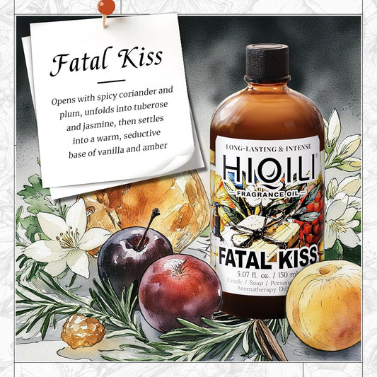HIQILI Fatal Kiss Fragrance Oil, Tuberose & Plum Scents, for DIY Soap, Candle & Scented Sachets Making, Add to Shampoo & Laundry Detergent - 5.07 Fl Oz