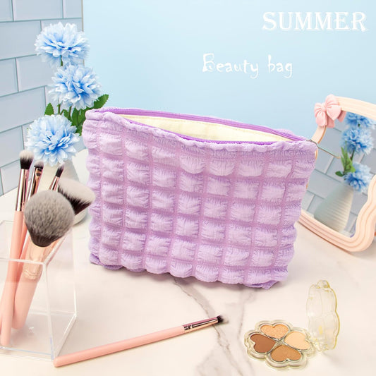 PAZIMIIK Floral Makeup Bag Large Cotton Zipper Pouch for Purse Travel Canvas Make Up Organizer for Women Cosmetic,Bubble Purple