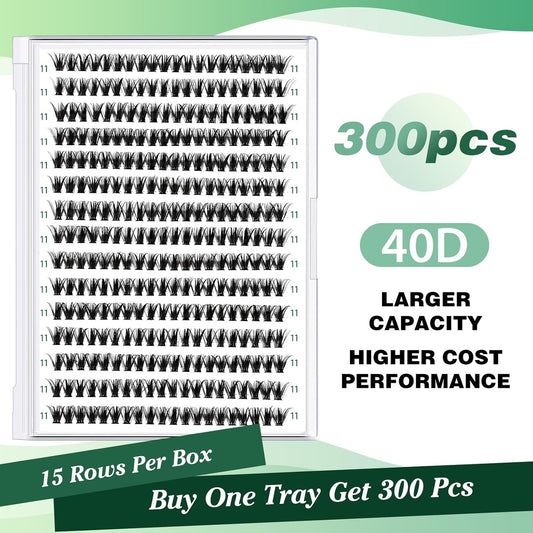 Lash Clusters 300pcs Individual Lashes 40D 0.07D Curl 12mm DIY Eyelash Extension KEYYOU Large Tray Volume Soft&Natural Eyelash Clusters(40D-0.07D,12)