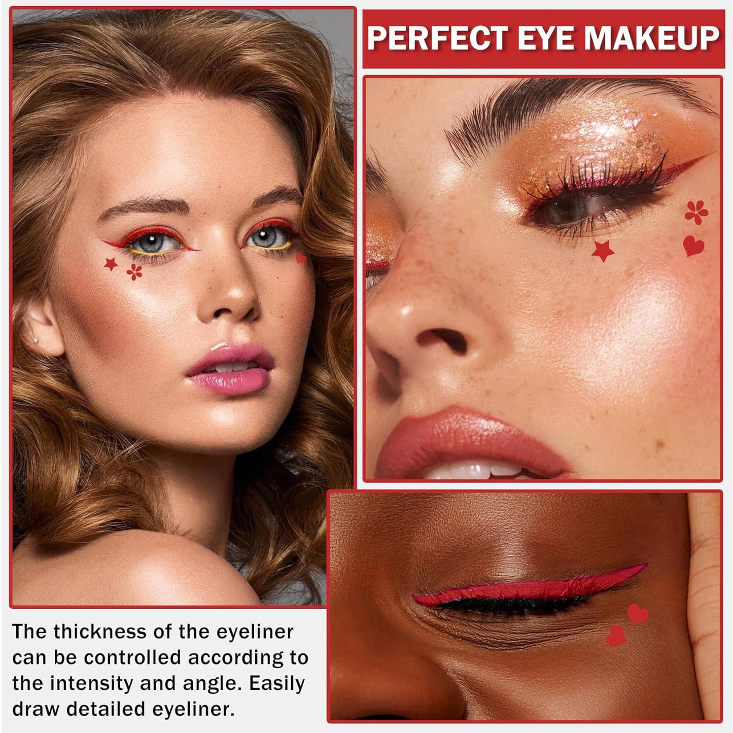 4PCS Double-headed Eyeliner Stamp Pencil Red Liquid Winged Eyeliner Stamp Pen Waterproof Smudgeproof Eye Liner Stamp for Eye Makeup