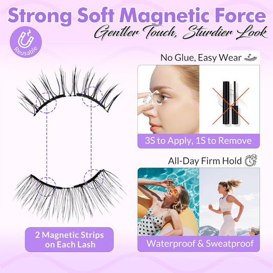 Bepholan Soft Magnetic Lashes with Applicator,No Glue Needed Reusable Magnetic Eyelashes Natural Look Easy to Wear and Remove Waterproof Cruelty-free False Eyelashes(RC01)