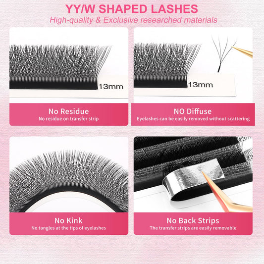 W Lash Extensions 4D Eyelash Extensions W Shape 0.07mm Thickness C Curl Mix 8-15mm Premade Fans Individual Lashes Matte Black W Lashes 12 Rows Crisscross False Eyelashes(W-4D-0.07-C,8-15mm)
