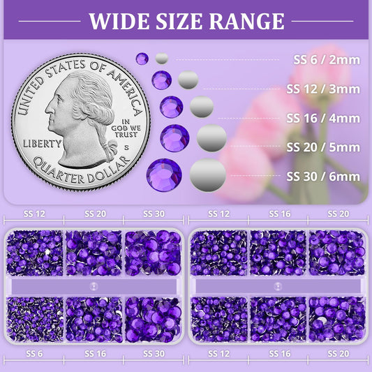Resin Rhinestones for Crafting, 2 Boxeses Purple Multi Sizes Flatback Bedazzling Crystals for Crafts Nail Art Deco, Non Hotfix Gems Charms for Tumbler Shoes Clothing Fabric Face Makeup