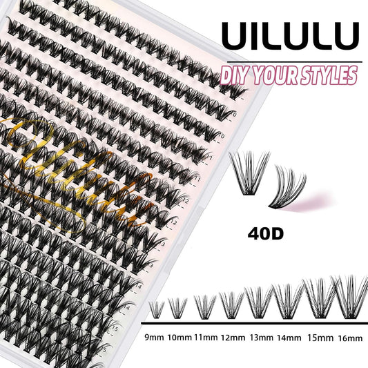 Lash Clusters D Curl Individual Lashes 40D 0.07D 9-16 MIX 280 Clusters Lashes DIY Lash Extensions at Home False Lashes Wispy Eye Lash Clusters(40D, 9-16 mix)