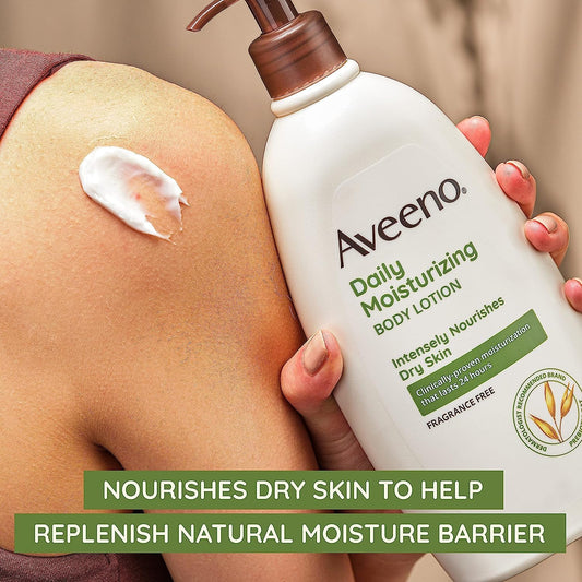 Aveeno Daily Moisturizing Body Lotion for Dry Skin with Prebiotic Oat, Fragrance & Paraben Free, Non-Greasy, Non-Comedogenic, for Sensitive Skin & 72-Hour Moisturizer 18 Fl Oz