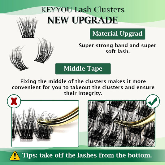 Lash Clusters 96pcs Individual Lashes D Curl 12mm Eyelash Clusters KEYYOU Volume Wispy Lash Extension Soft&Comfortable Easy DIY at Home(Y08,D-12mm)