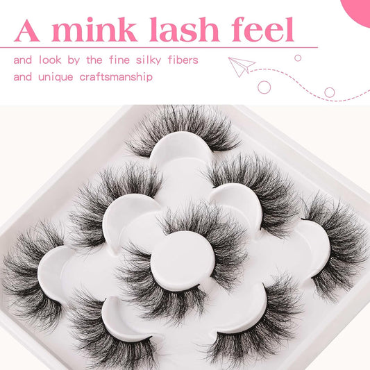 JIMIRE Flare Mink Lashes Fluffy Wispy False Lashes Pack Fluttery 10D Multi-dimensional Volume False Eyelashes 5 Pairs
