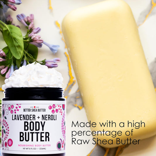 Body Butter for Women LAVENDER NEROLI | Whipped Body Moisturizer with Raw Shea Butter for Dry Skin, Paraben Free, Non-Greasy, No Synthetic Fragrances | 8 oz