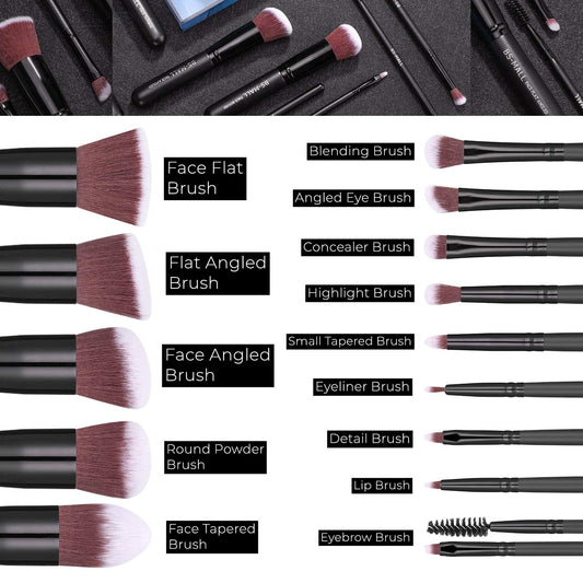 Makeup Brushes BS-MALL Premium Synthetic Foundation Powder Concealers Eye Shadows Makeup 14 Pcs Brush Set, Rose Golden, with Case (Black)