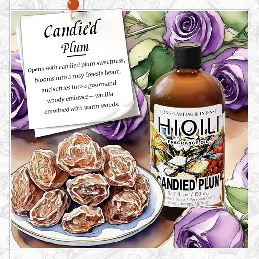 HIQILI Candied Plum Fragrance Oil for Diffuser, Candle & Soap Making, Personal Care Scenting, Gourmand Notes, Long-Lasting Scent - 5.07 Fl Oz