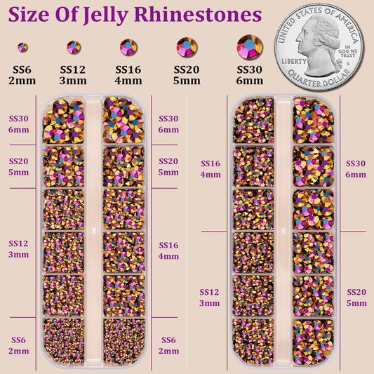 Resin Jelly Rhinestones for Crafting with B7000 Jewelry Glue, 2 Boxes Gold Rose AB Flatback Crystals with 3Pcs 10ml Glue, Bedazzling Non Hotfix Gems for DIY Tumblers Clothing Shoes Manicure