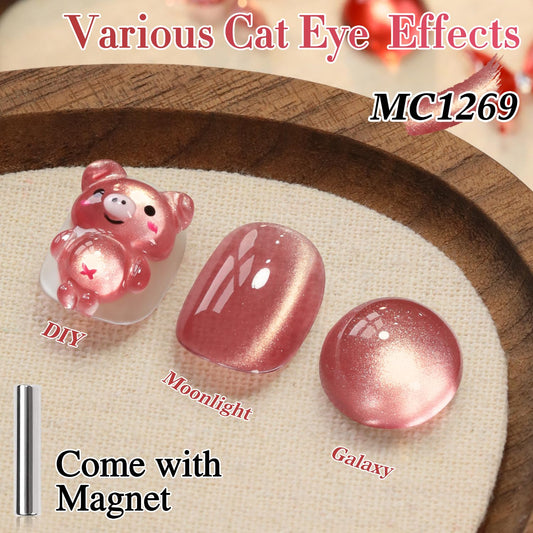 Double Rhythm 0.5 OZ Cat Eye Gel Polish with Magnet 15ML Holographic Glitter Shimmer Translucent Jelly Color Magnetic Nail Polish Salon DIY at Home (Cinnamon Pink-MC1269)