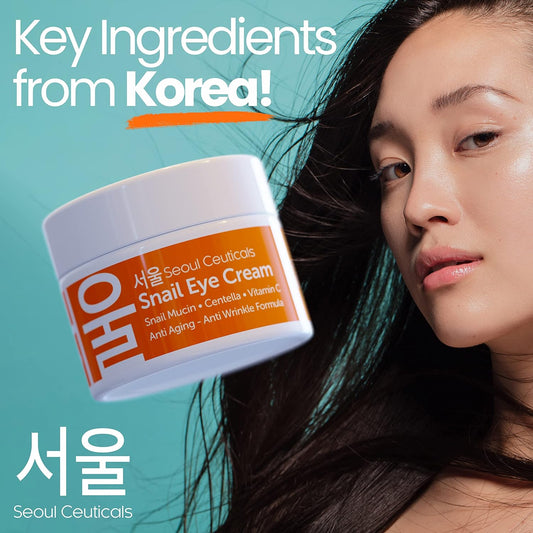 SeoulCeuticals Korean Snail Mucin Eye Cream - 97.5% Snail Filtrate K Beauty Anti Aging Under Eye Anti Wrinkle Eye Treatment Cream 0.5oz