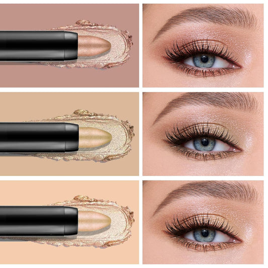 Boobeen 3PCS Cream Eyeshadow Pencil Crayon Waterproof Brightener Stick Shimmer Pen Create Glitter Eye Makeup, Easy to Use