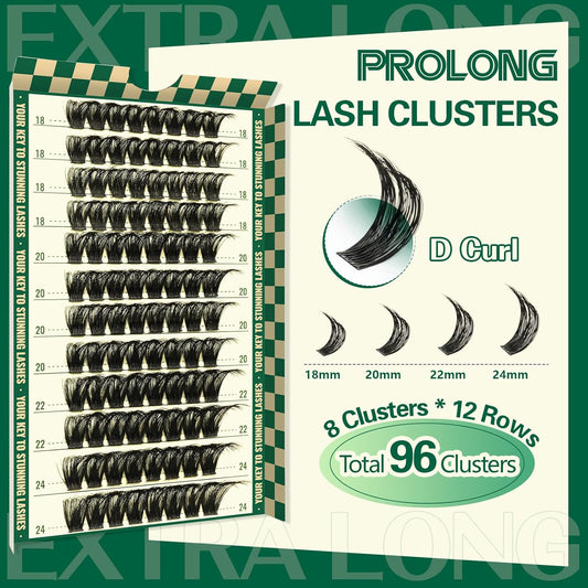 Lash Clusters 96pcs Eyelash Clusters D Curl 18-24MIX Cluster Lashes KEYYOU Volume Wispy Lash Extension Soft&Comfortable Easy DIY at Home(Y02,D-18-24MIX)