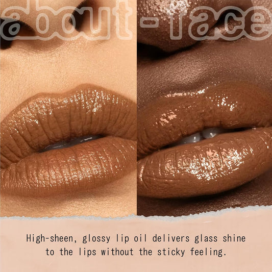 about-face Light Lock Lip Gloss Dare To Bare – Non-Sticky, High-Shine Lip Oil Gloss with Coconut Oil, Peppermint & Lavender – Vegan, Cruelty-Free, Clean Beauty – 0.21 oz (Caramel)