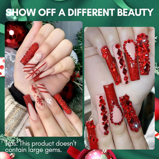 Makartt Red Nail Rhinestones Flatback Rhinestones Multi-Size Round Crystal Glass Nail Charms Diamonds Nail Jewels for DIY Crafts Makeup Nail Art Supplies Accessories Christmas Gift